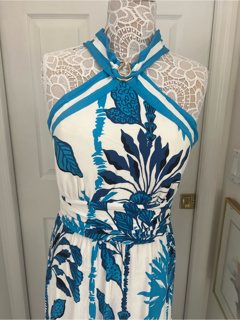Lilly Pulitzer Blue & White Floral Halter Maxi Dress - Picture 3 of 7